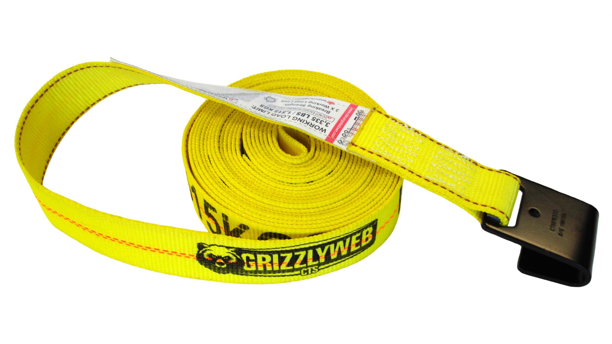 2″ WIDE “GRIZZLYWEB” WINCH STRAP WITH FLAT HOOK