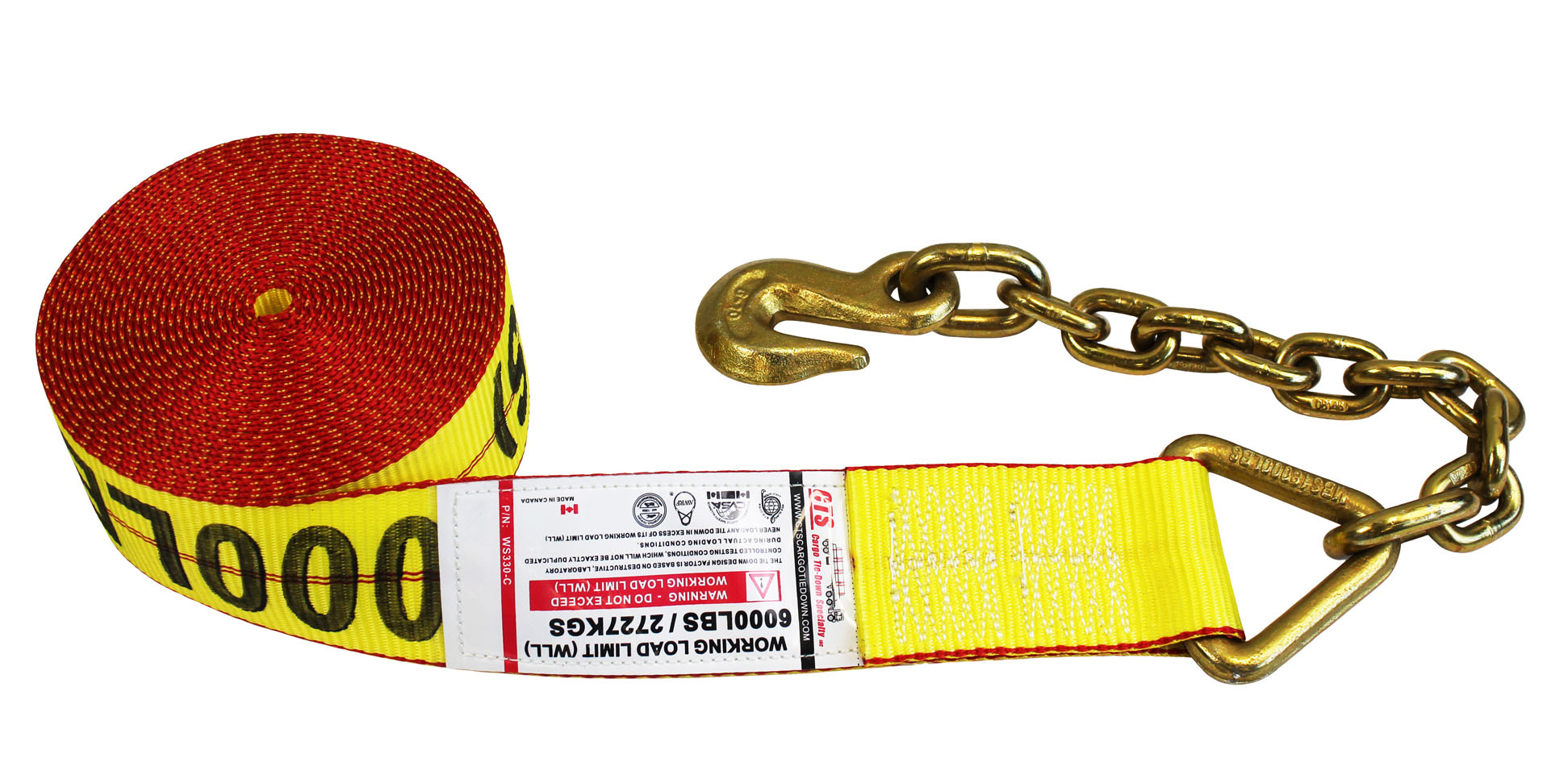3″ WINCH STRAP WITH 3/8" CHAIN ANCHOR