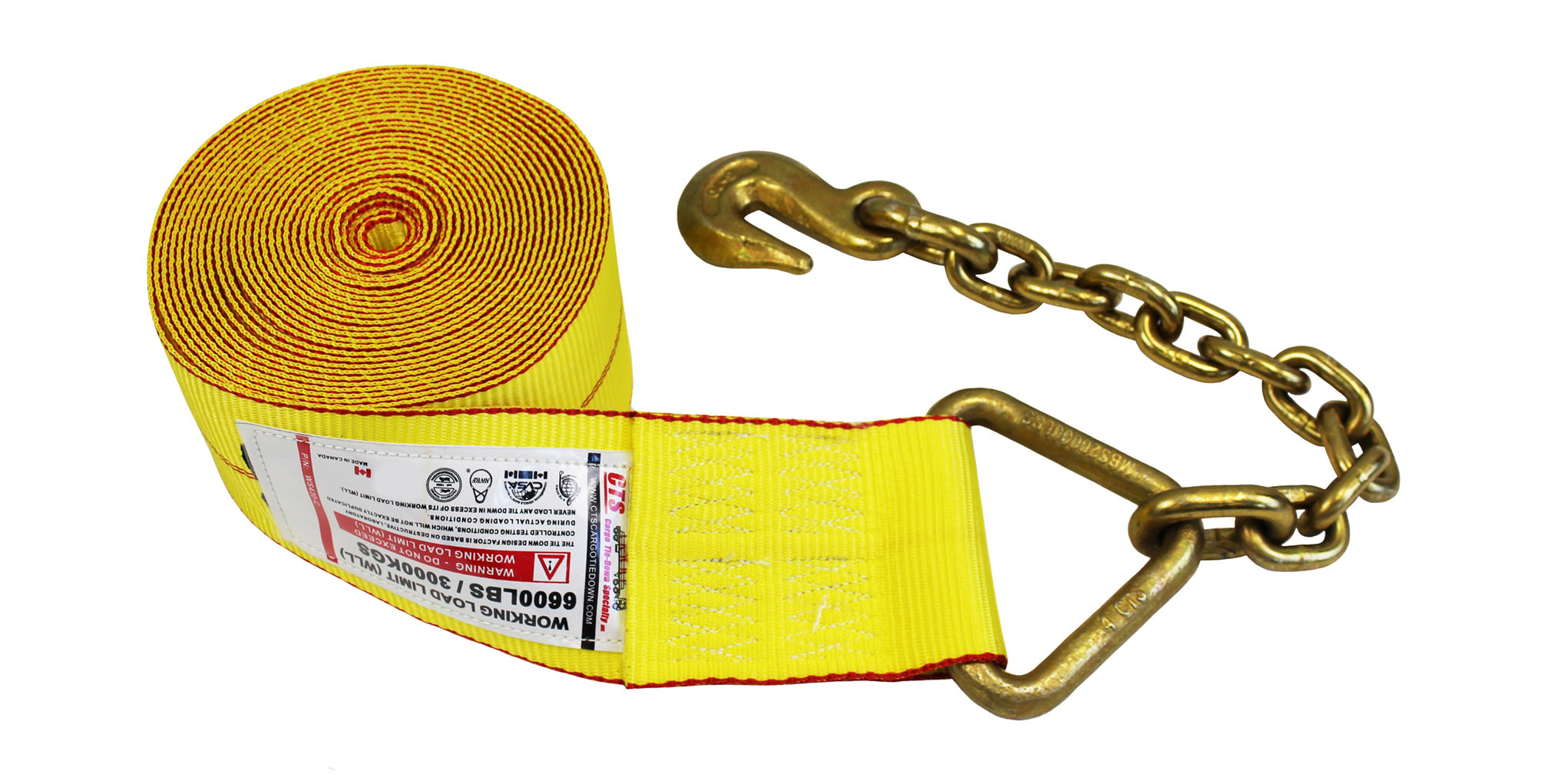 4″ WINCH STRAP WITH CHAIN ANCHOR
